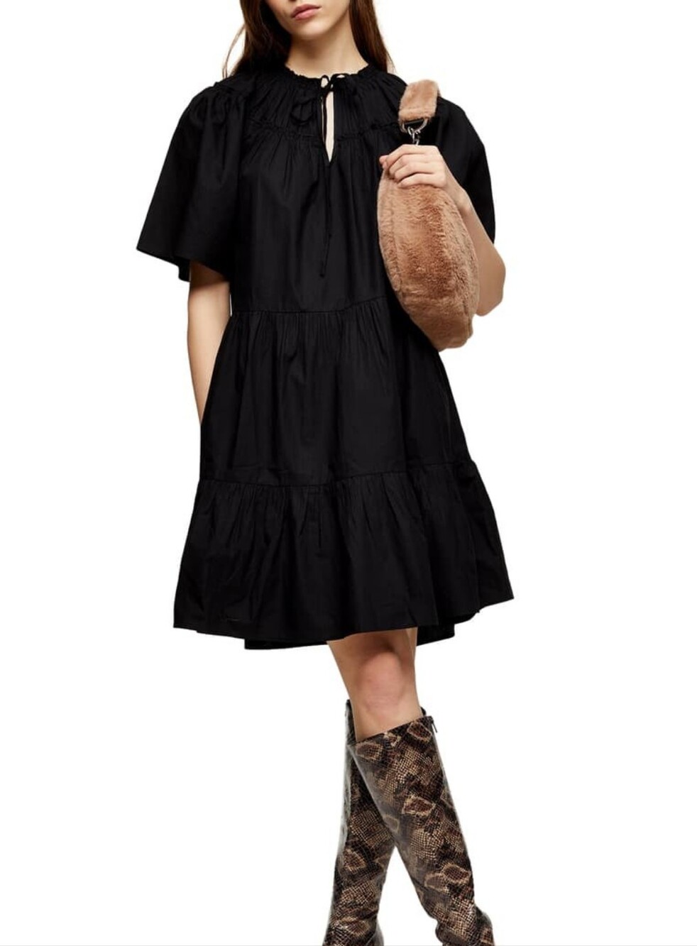 Topshop Black Tiered Short Sleeve Mini Dress Size 2